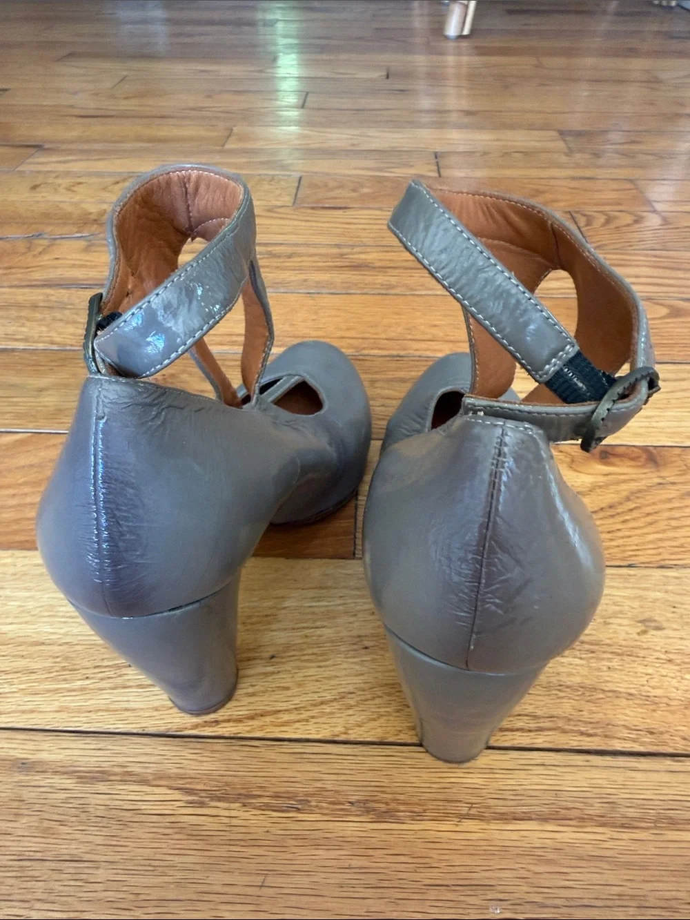 Chie Mihara Gray Leather Cutout Ankle Pumps